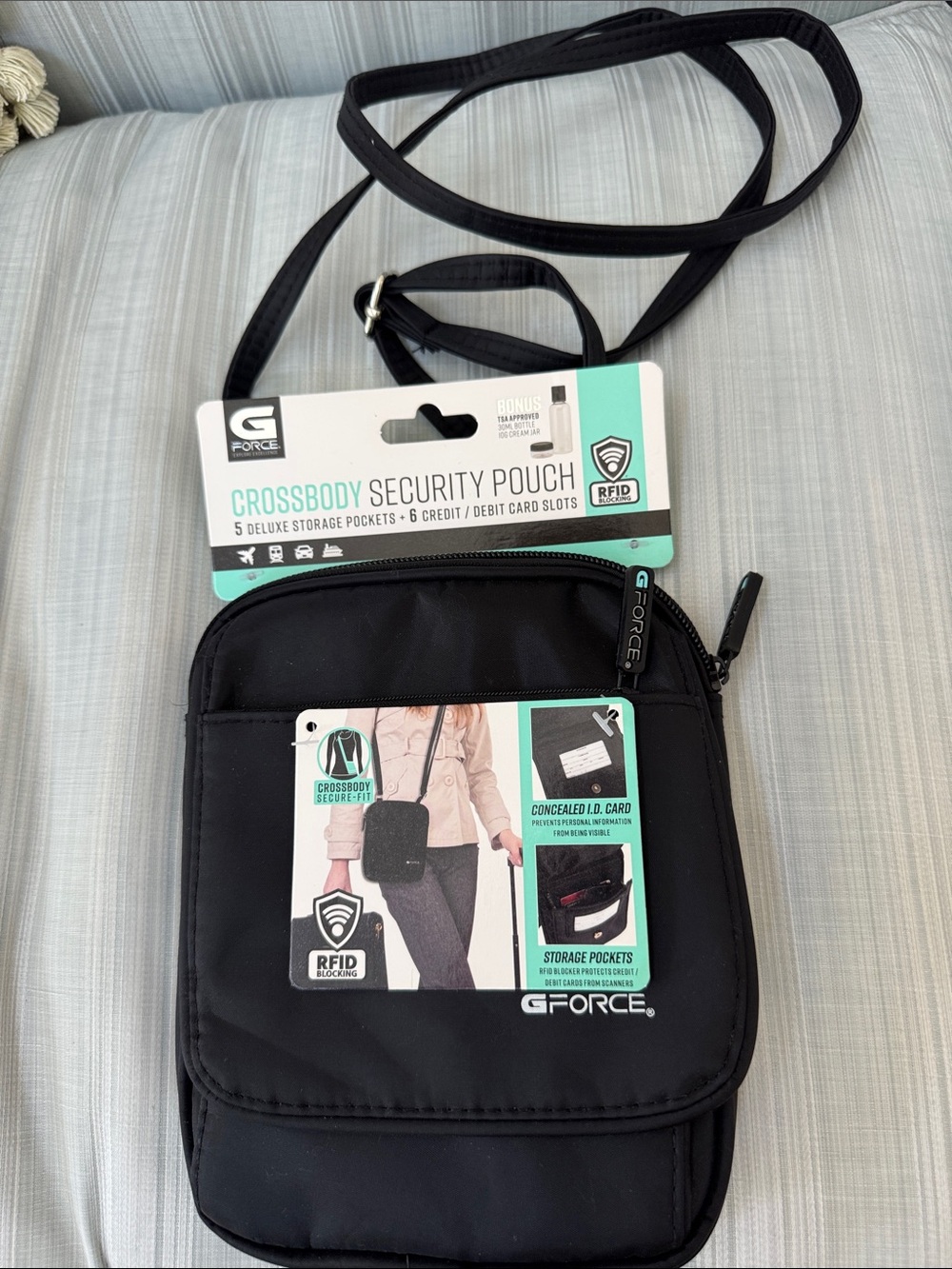 GForce Black Crossbody Security Pouch with RFID Protection - BNWT